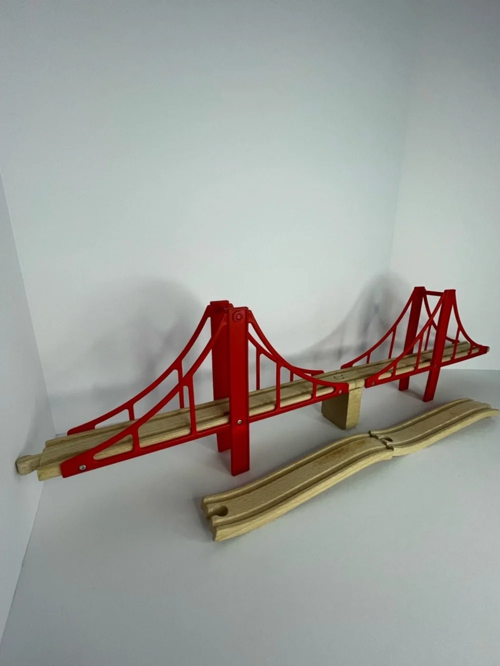 Brio Double Wooden Red Suspension Bridge 2 Ascending Track 1 Support Block - Picture 2 of 13